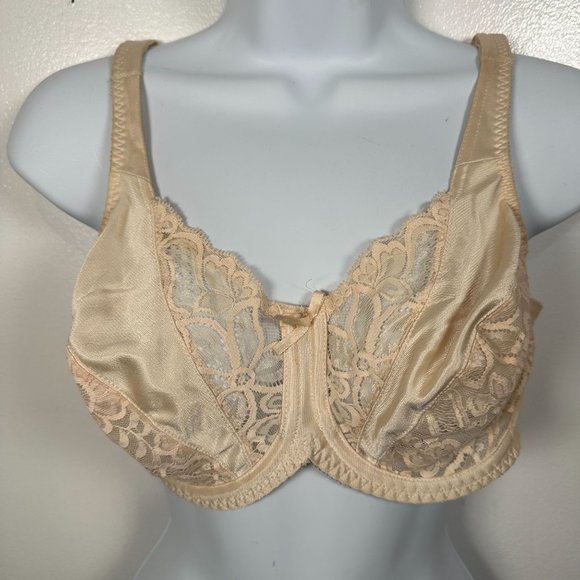 Vintage Bali 34D Bra 3350 Cream Lace Sheer Underwire Adjustable Straps Nylon - Picture 1 of 14